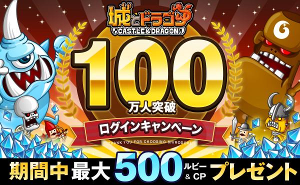 リアルタイム対戦ストラテジー『城とドラゴン』登録ユーザー数100万人突破キャンペーン開催中！