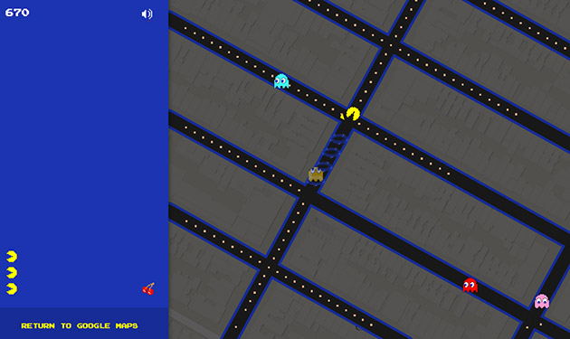 Google、地図でパックマンが遊べる PAC-Map 公開。Ingressもパックマン化