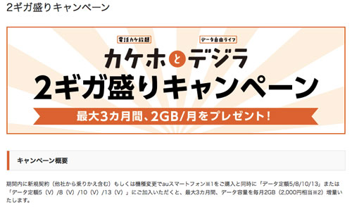 KDDI、最大3カ月データ容量2GBアップキャンペーンを開始