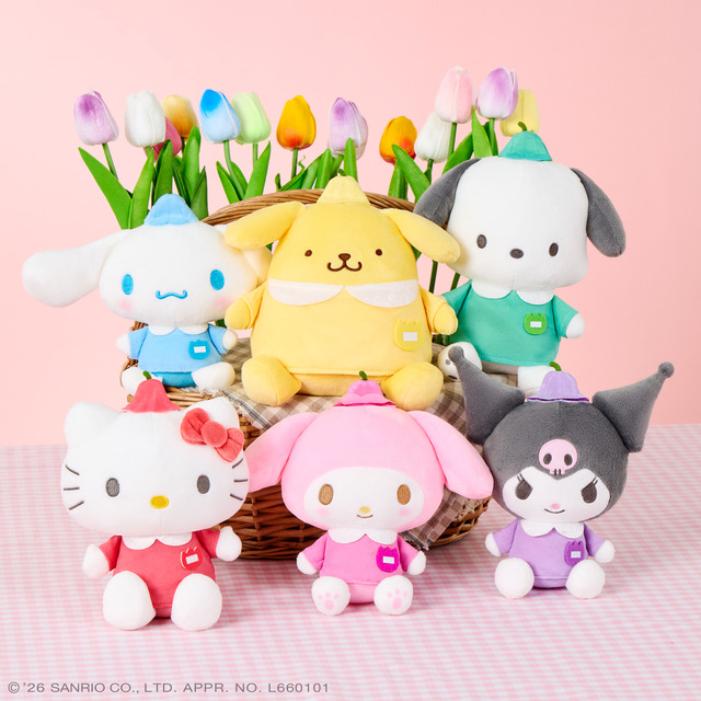 サンリオ　ぬいぐるみマスコット　クロミ　キティ　シナモン　ポムポムプリン　新作 ポムポムプリン、キティがチューリップの妖精に♪「サンリオ