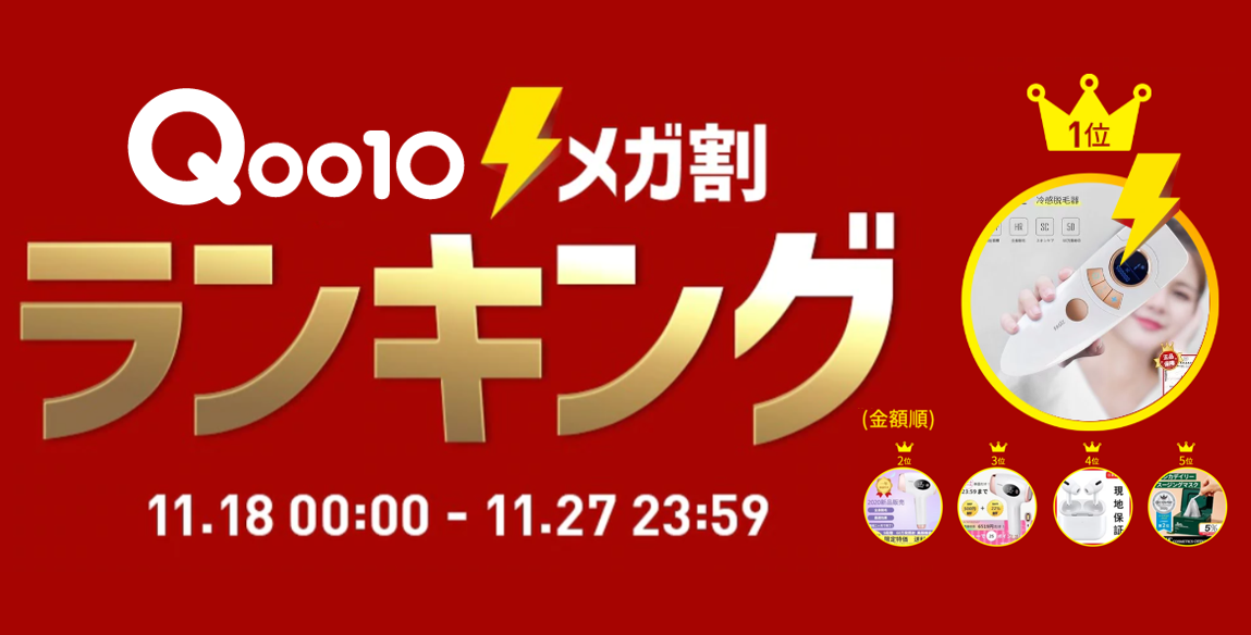メガ割セール 開催レポート Qoo10 11月の メガ割 で 過去最高額を更新 前回比を約 増 メガ割ランキング1位はfasiz 美顔冷感脱毛器 で 年マストバイ メガ割ヒット商品 が多数ランクイン 年12月18日 エキサイトニュース