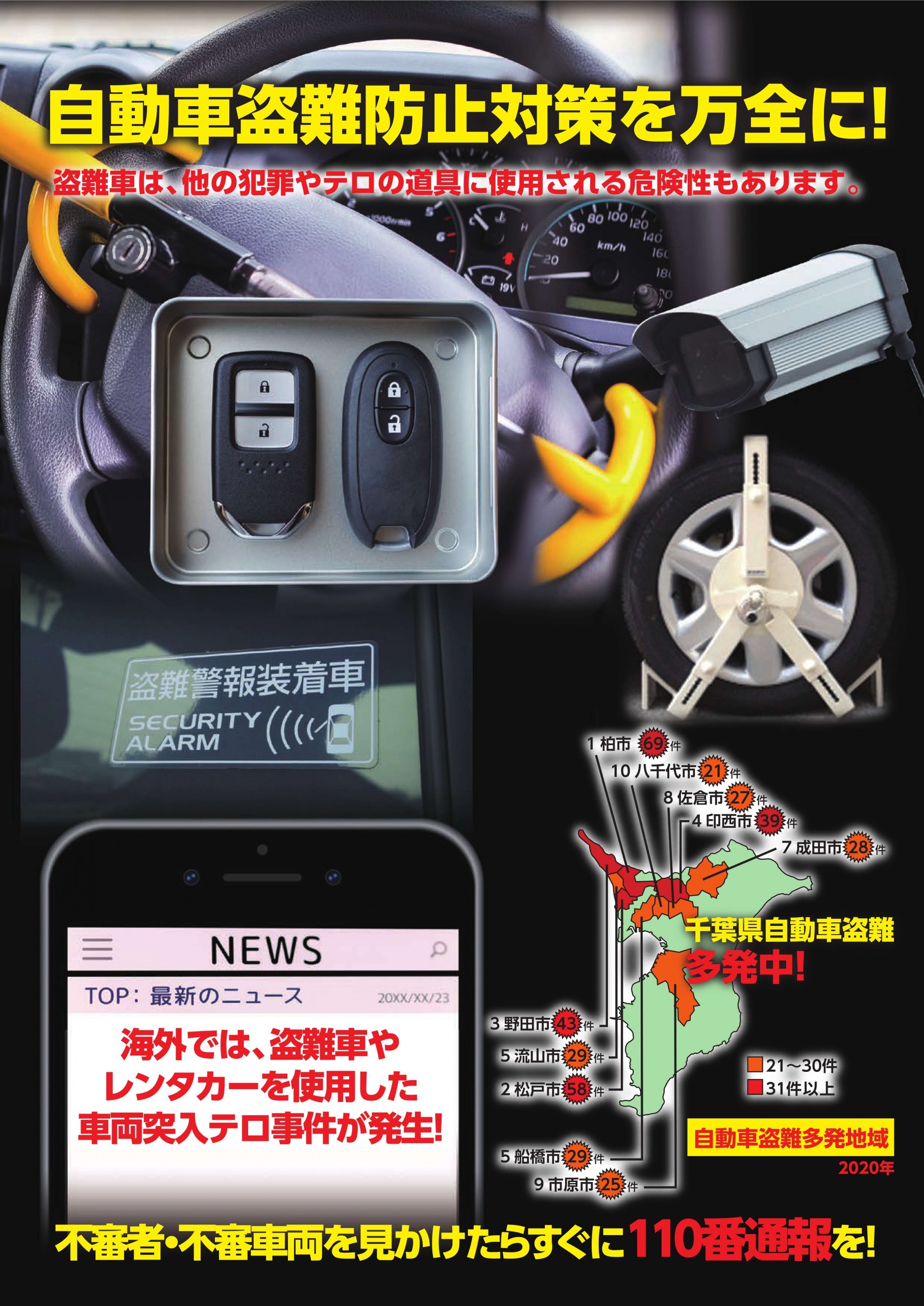 千葉県で自動車盗難防止啓発チラシとポスターを作成 盗難認知件数全国ワースト3位 各盗難防止装置を使い対策を 21年6月7日 エキサイトニュース