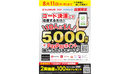 ビックカメラグループ、10人に1人にPayPayポイント「5000円分