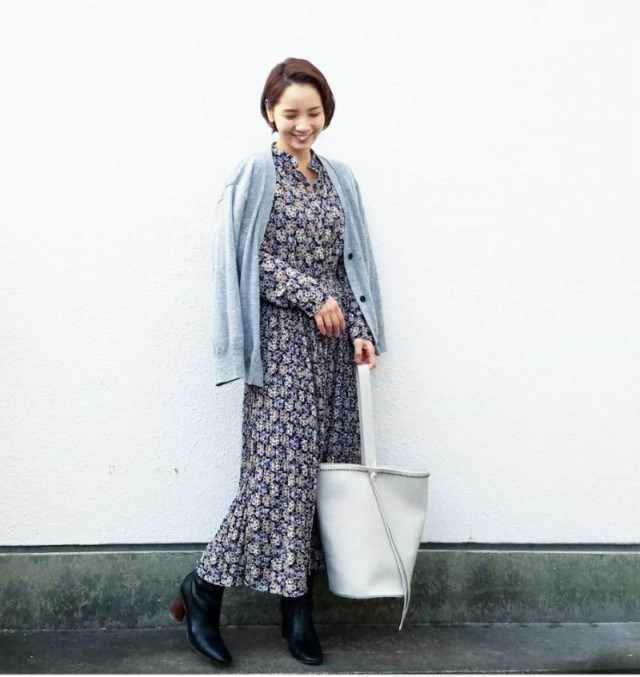 冬の花柄ワンピースはこう着こなそう 暖かくてフェミニンな花柄ワンピースコーデ12選 ローリエプレス