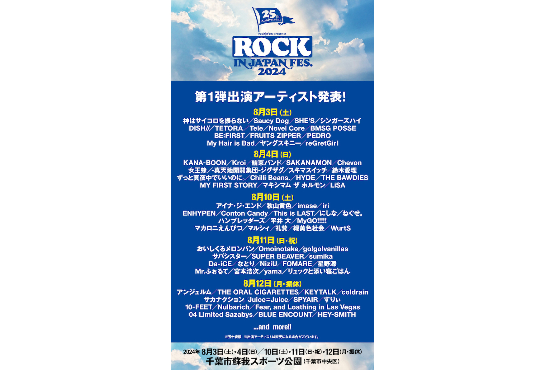 ROCK IN JAPAN 2019 入場券1枚 8月12日 ロッキン 12日 ROCK IN JAPAN FES 2019 8⁄3 入場券2枚 駐車券1枚（西