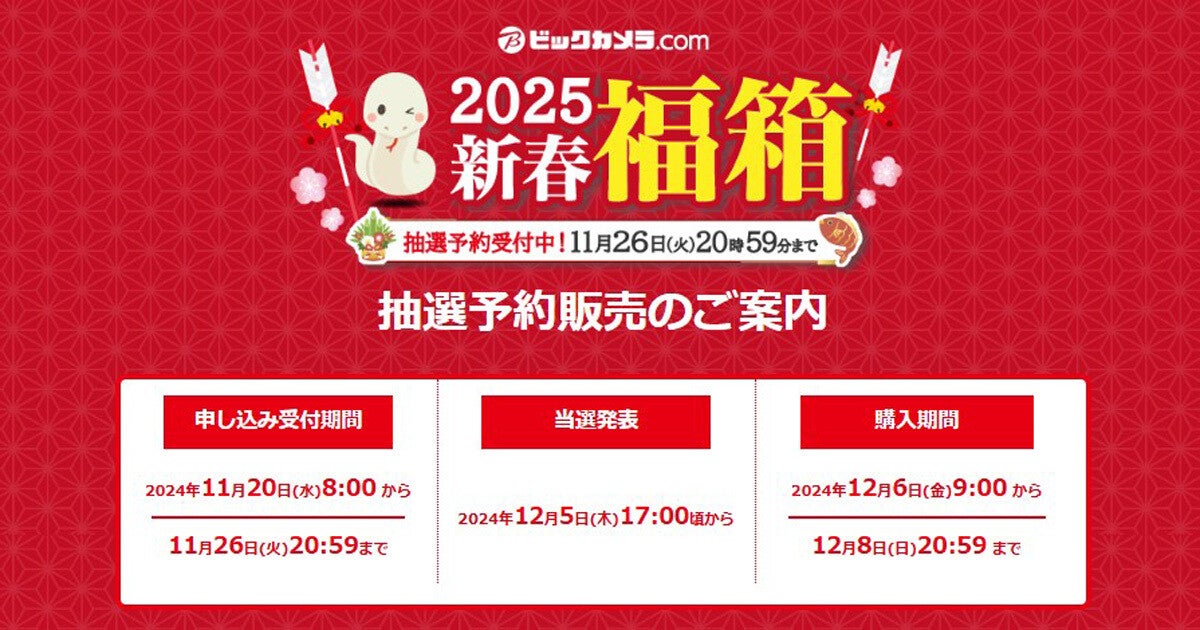 ビックカメラ「2025 新春福箱」、抽選予約開始！ 今年も多彩な福箱が登場 (2024年11月20日) - エキサイトニュース