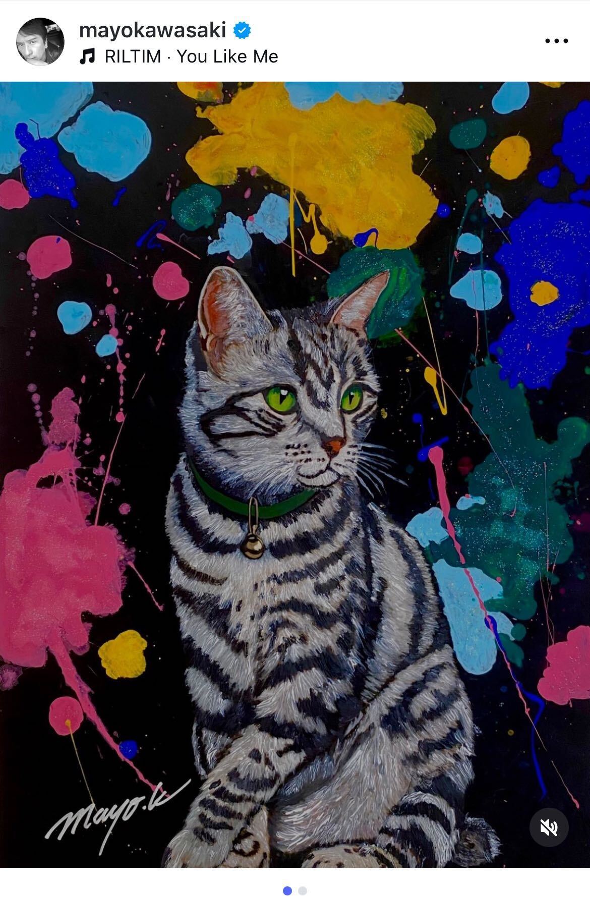 川崎麻世、美術展に新作「Peaceful CAT」を出展 独自の画法で猫の