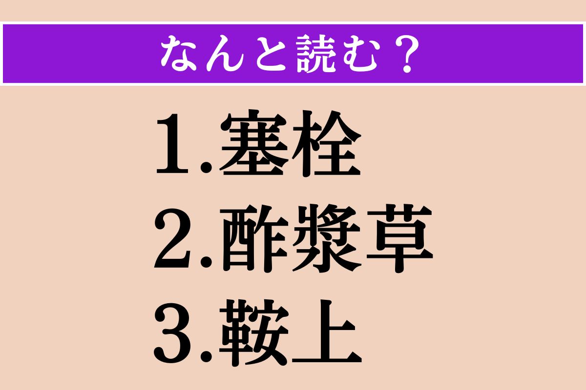 【難読漢字】「塞栓」「酢漿草」「鞍上」読める？