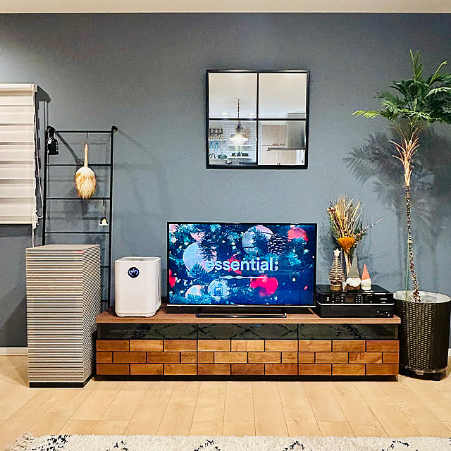 y 【美品】NITORI ダークブラウン スラットデザイン テレビ台 ニトリ