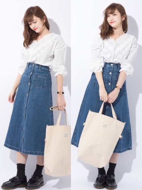 Guのデニムスカート着こなしスナップ15パターンをご紹介 ローリエプレス