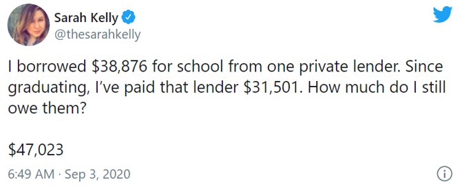 アメリカの学生ローンの返済がいかに過酷かわかるツイートが話題 利率やら複利やらが法律に違反してないのが驚き 若者の夢も希望も可能性も全て殺す 年9月9日 エキサイトニュース