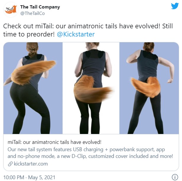 スマホで操作可能 アニマトロニクスでリアルな動きを実現した尻尾 Mitail がkickstarterに登場 21年5月14日 エキサイトニュース