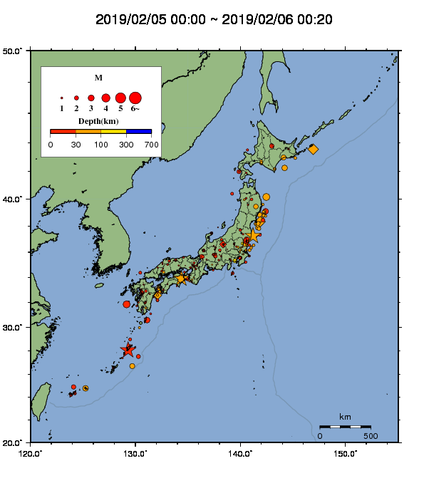 5日の地震情報まとめ 有感地震は5回 北海道東方沖ではm4 3発生 19年2月6日 エキサイトニュース