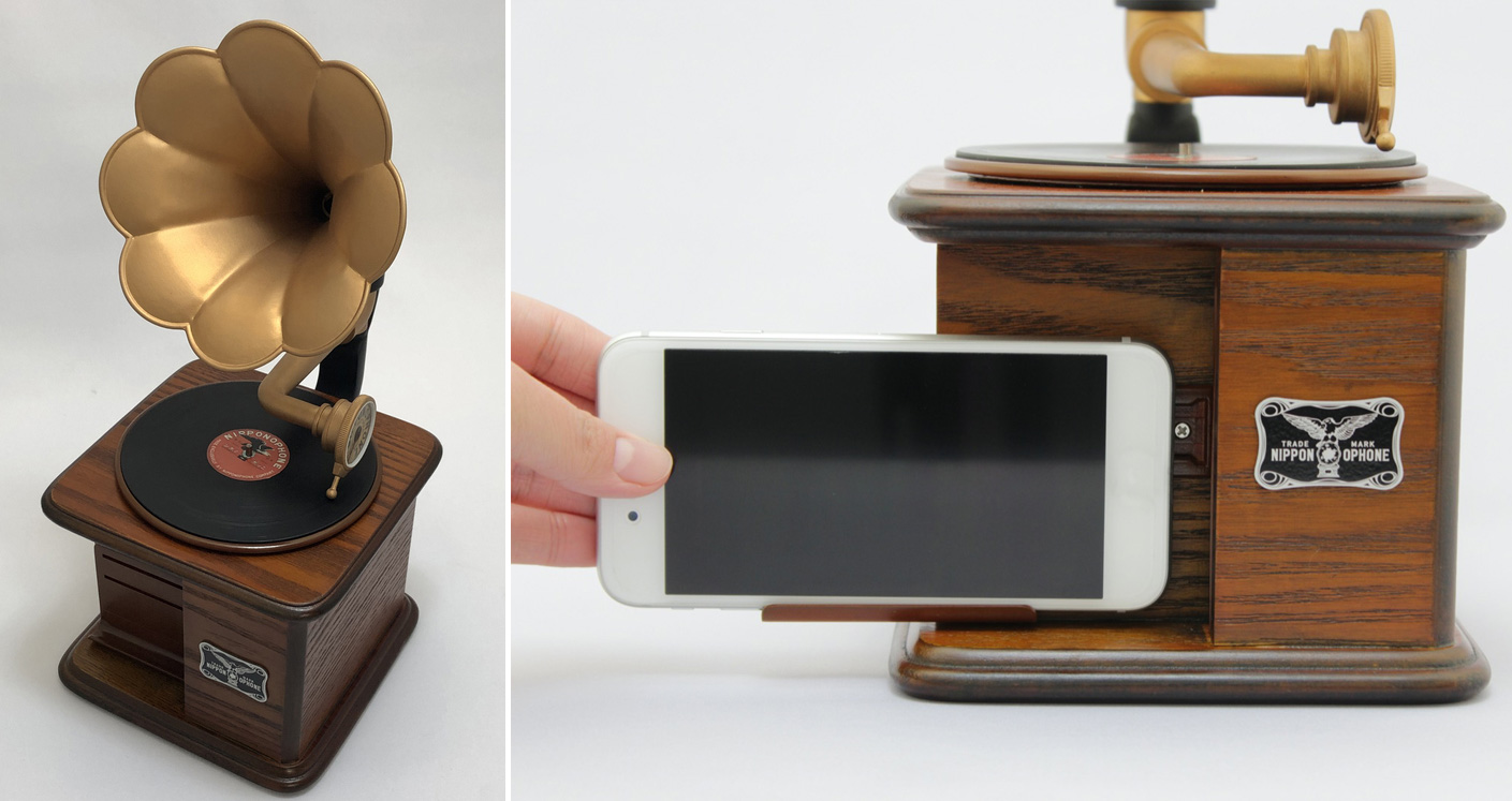 スマホスピーカーにもなる！レトロ感あふれる朝顔ラッパ型の