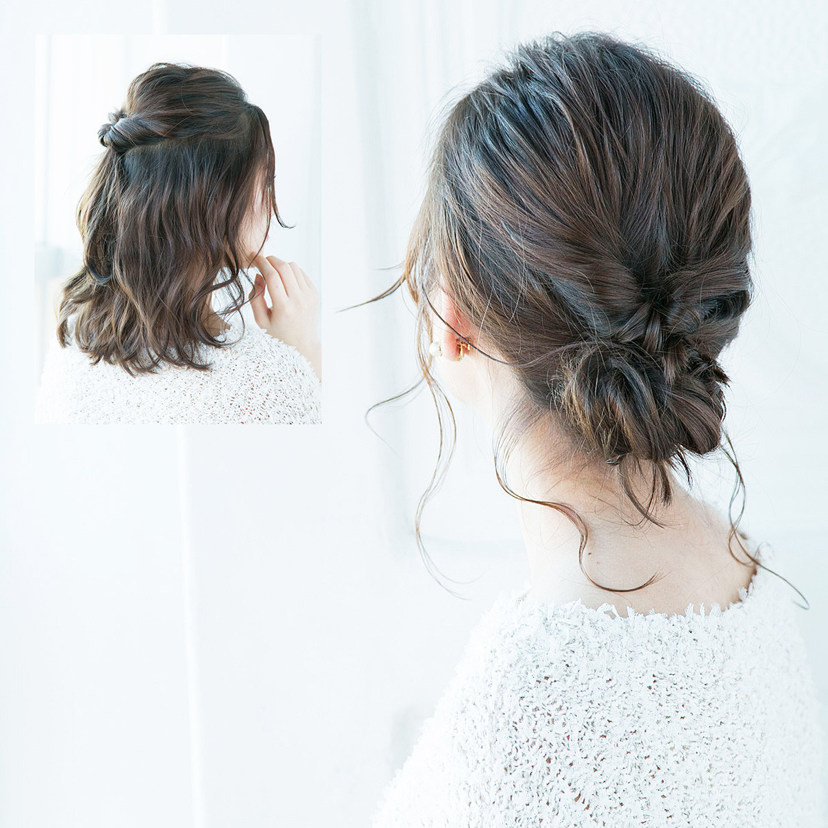 基本と応用2パターン見せ 簡単くるりんぱアレンジが 1テク でこなれ感のあるまとめ髪に ローリエプレス