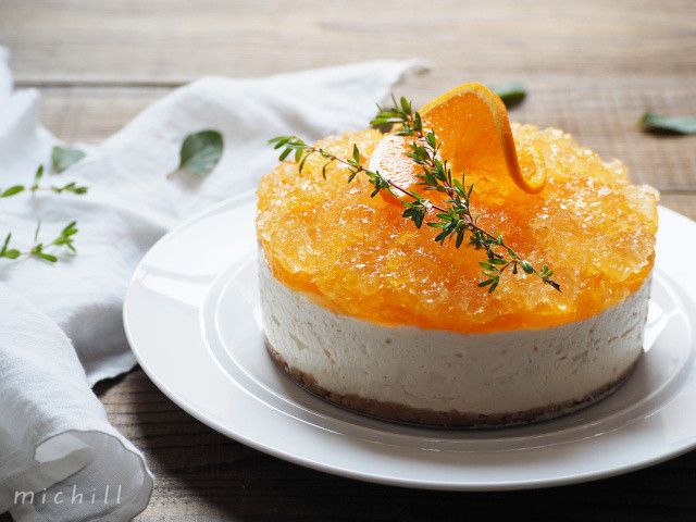 爽やかクラッシュオレンジゼリーとチーズのムースケーキ ローリエプレス