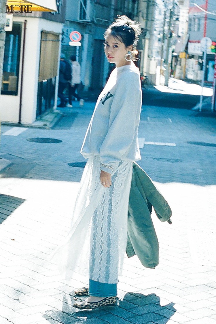 今日のコーデ 岸本セシル レースとレオパード柄で休日のデニムカジュアルを甘アレンジ ローリエプレス