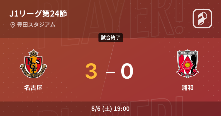 J1第24節 名古屋が浦和を突き放しての勝利 22年8月6日 エキサイトニュース