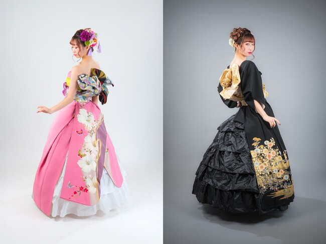 着物ドレス 加工なしで着物がドレスに？和洋ミックスの華やかな記念撮影「着物