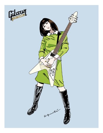 江口寿史 / ギブソン・GIBSON 130th A2サイズポスターフレーム付き ギブソン130 years 江口寿史 スペシャルアートワークポスター A2 ①