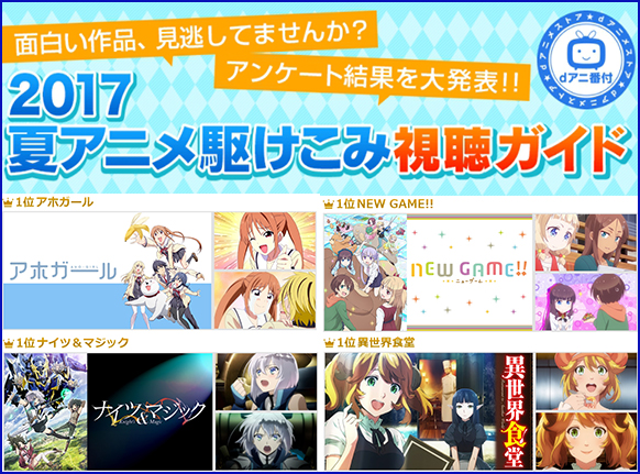 17年 夏アニメ 部門別ランキング発表 一番 なアニメは 17年9月15日 エキサイトニュース