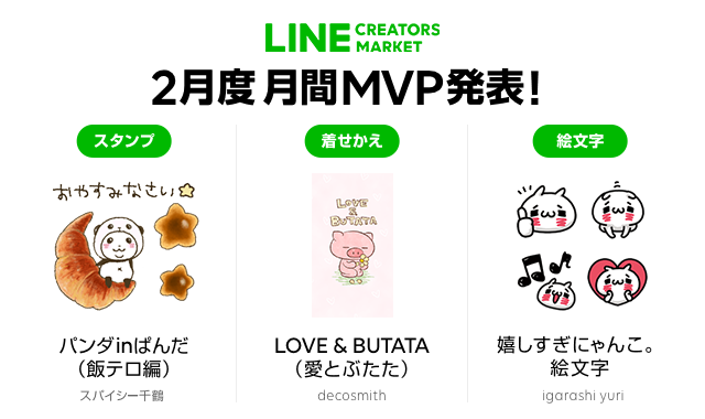 Line Creators Market 19年2月度のlineスタンプ Line着せかえ Line絵文字における月間mvpが決定 19年3月15日 エキサイトニュース 4 4