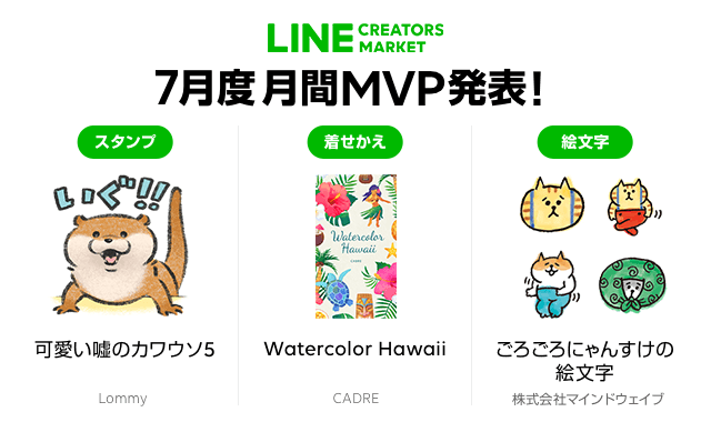 Line Creators Market 19年7月度のlineスタンプ Line着せかえ Line絵文字における月間mvpが決定 19年8月15日 エキサイトニュース