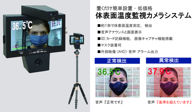 新型コロナウイルス予防対策品：TFC-50】入口に設置したカメラで1秒以内に体表面温度 検知、音声でお知らせ。映像録画、画像保存も可能。簡単組立、即設置可能。低価格のシステム 。2020年9月発売 (2020年8月17日) -  エキサイトニュース