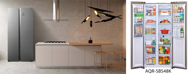 Kirin AQUA 冷蔵庫フレンチドア AQR-SBS48K(S) 庫内を縦に2分割したSide by SideスタイルAQUA 冷凍冷蔵庫「AQR