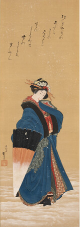 葛飾北斎 肉筆浮世絵「雪中美人図 蜀山人賛」 ワールドレコードとなる6