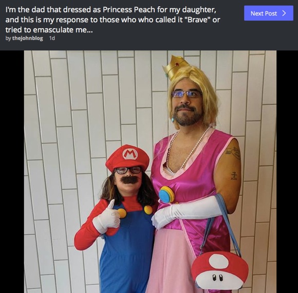 娘のためにピーチ姫になった父親に 女装を疑問視する声 対する父の反論が素晴らしいと拍手喝采 子供を喜ばせるのは大変なことではない 16年11月1日 エキサイトニュース