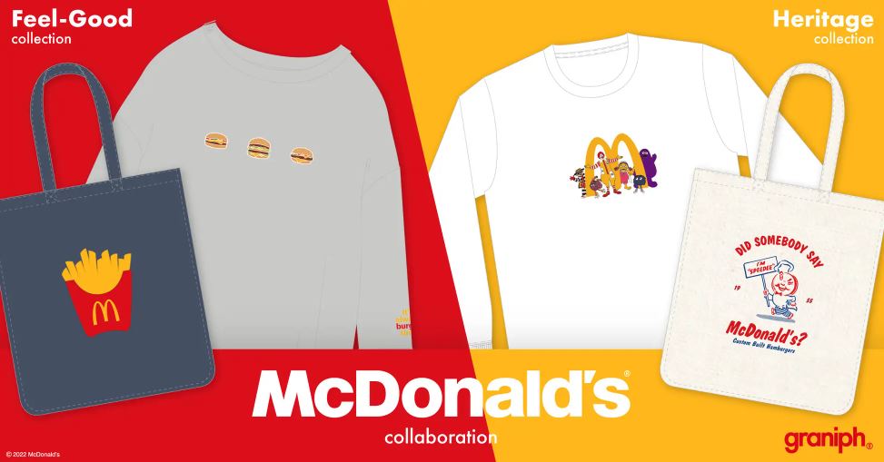 グラニフ×マクドナルド”コラボアイテム予約開始、Tシャツ・パーカー・トートバッグなど、ドナルド・グリマス・ハンバーグラーや人気メニューをデザイン  (2022年10月19日) - エキサイトニュース