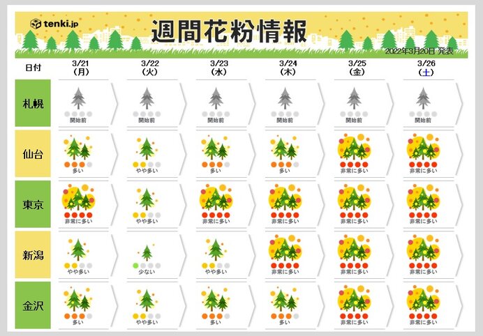 花粉情報 あすは四国 関東で 非常に多い 予想 スギ花粉のピークいつまで続く 22年3月日 エキサイトニュース