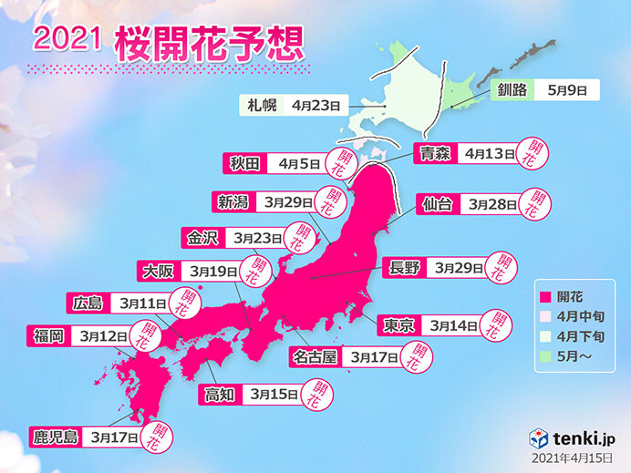 開花 予想 桜 桜開花・見頃予想2022年、3月末は西日本・東日本で満開ラッシュに ｜