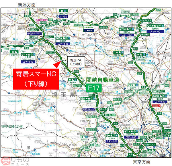 関越道の寄居スマートic 3月28日に下り線側が先行開通 寄居paに併設 19年3月1日 エキサイトニュース