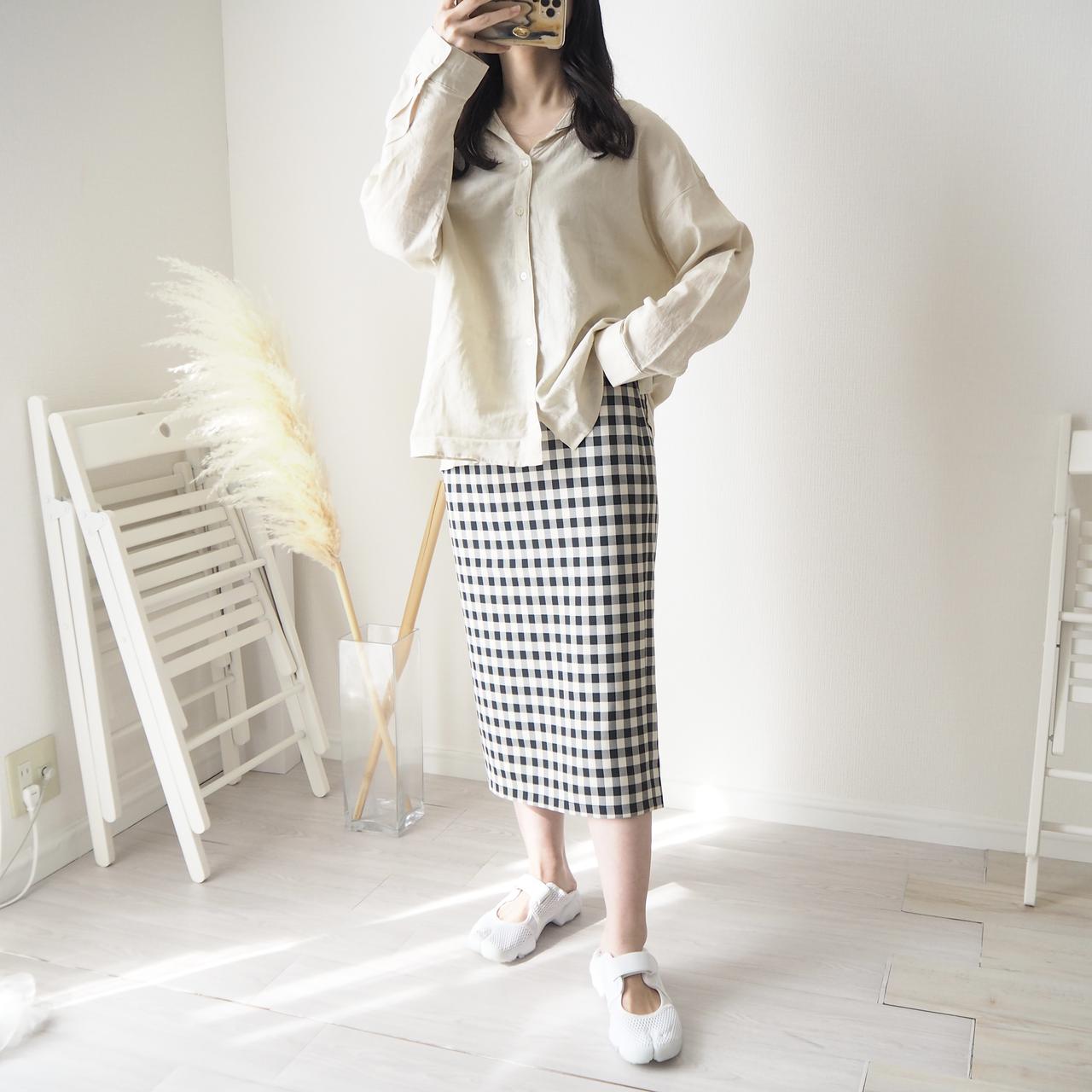 着痩せ春コーデ Gu 腰ハリさんでもキレイにはける ギンガムチェックスカート ローリエプレス