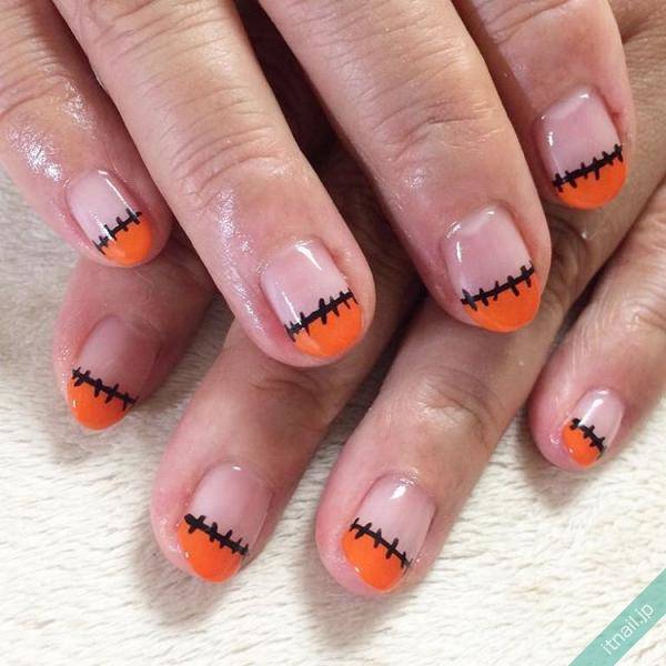 お洒落度高め ブラック オレンジでアートするネイルデザイン ローリエプレス