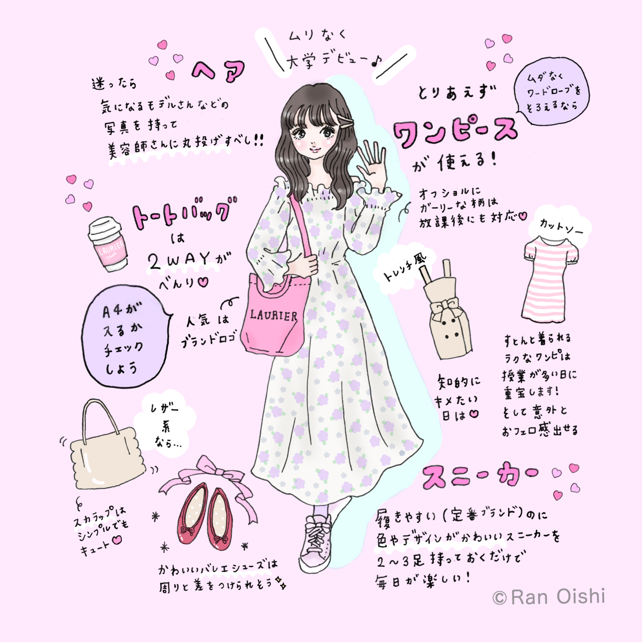 かわいくさもおしゃれさもget 大学デビューで失敗しないコーデポイント イラスト ローリエプレス