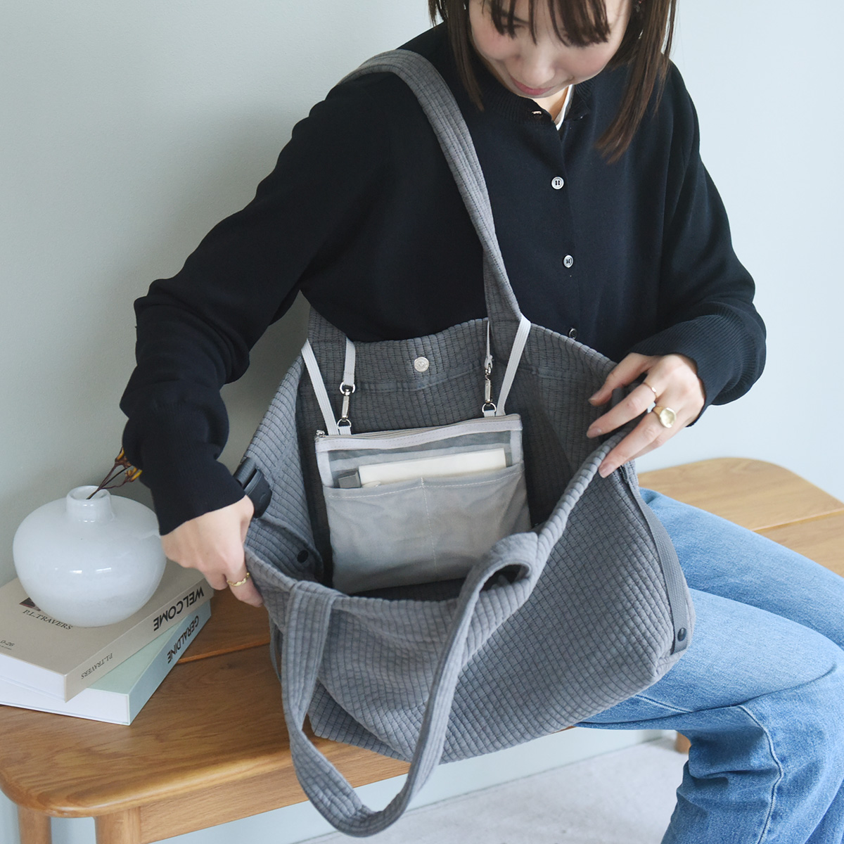 吊り下げバッグインバッグ 空中ブランコみたいに、ぶら～んと内ポケットを後付け！バッグにちょい
