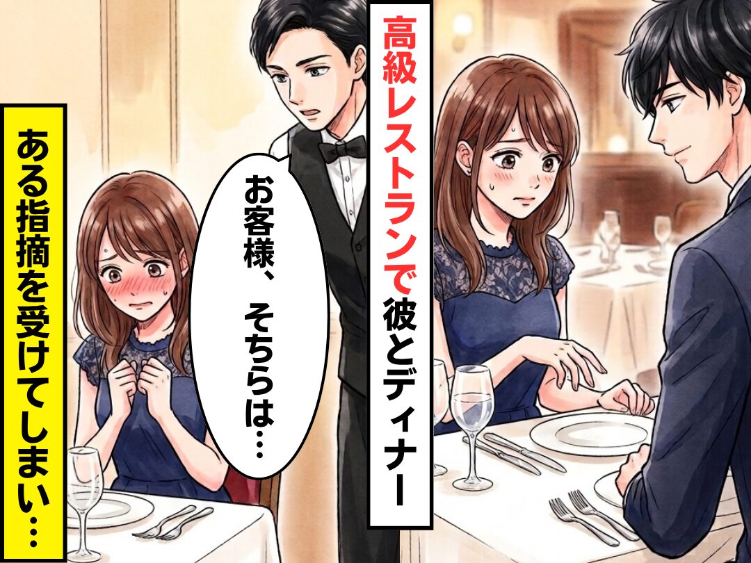 高級レストランで彼とディナー♡しかし⇒食事中…店員「お客様、そちらは…」ある指摘で真っ赤になった話｜ウーマンエキサイト