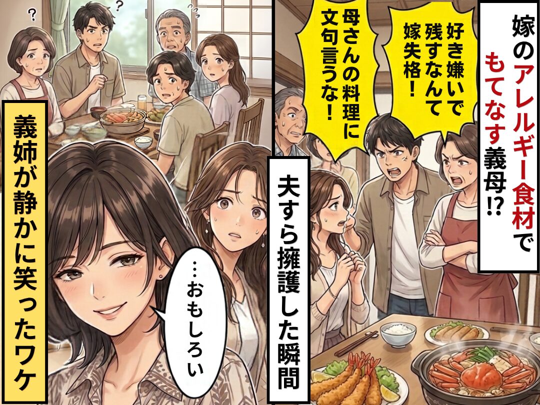 嫁のアレルギー食材で“もてなす”義母と、それを擁護する夫！？しかし直後⇒「…おもしろい」義姉が静かに笑ったワケ｜ウーマンエキサイト