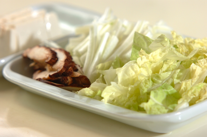 白菜と豆腐のサンラータンの下準備1