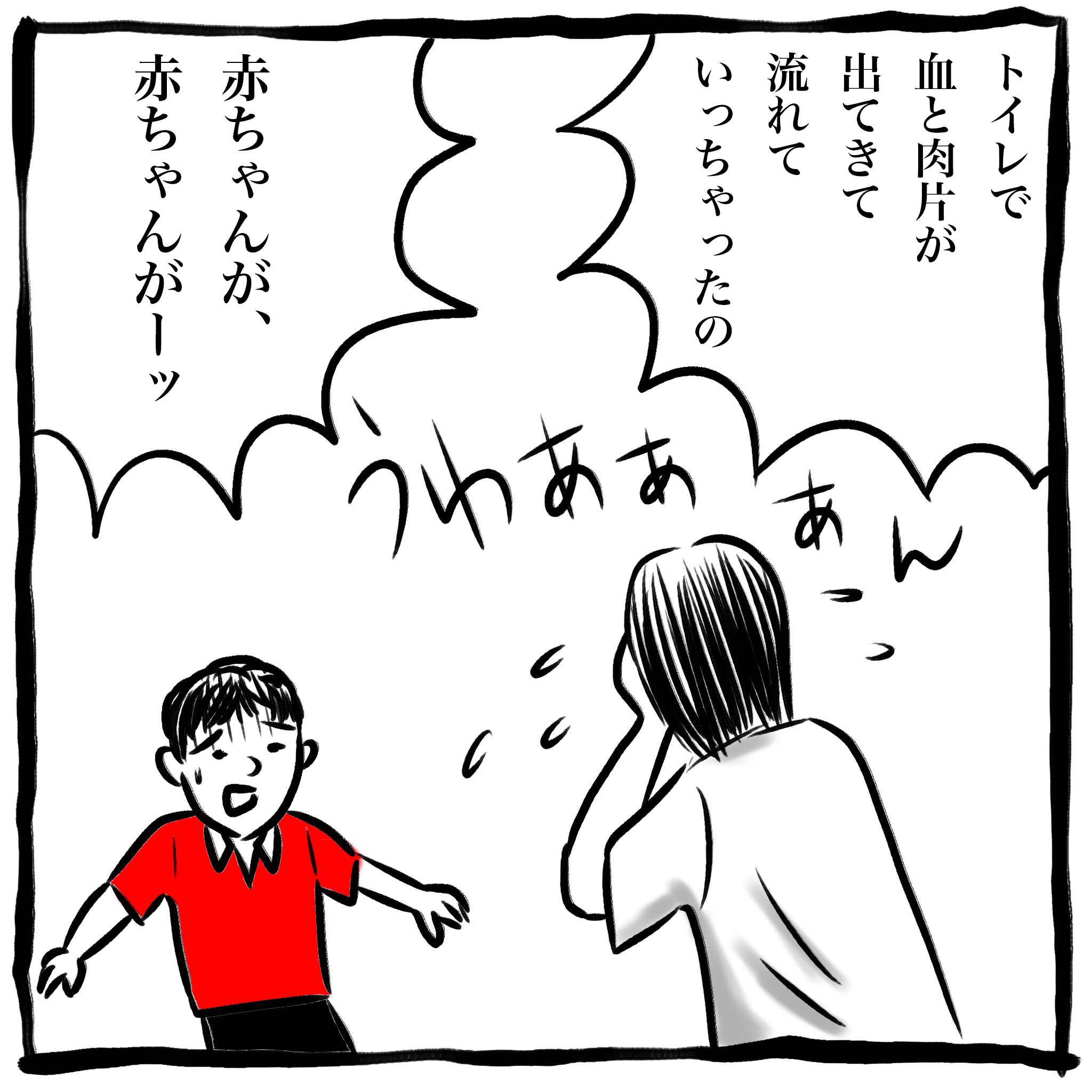 「トイレで血と肉片が出てきて流れていっちゃったの」と泣く妻