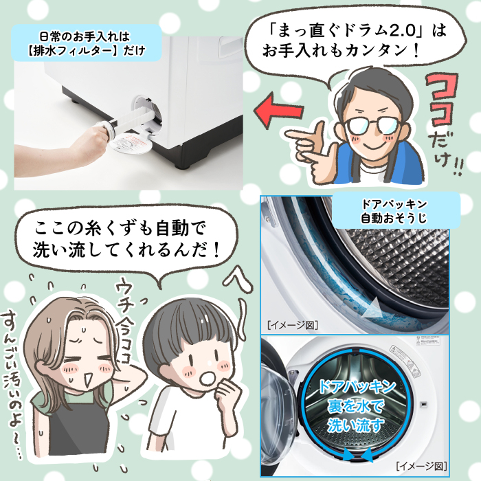 ドラム式にしたい、洗浄力も気になる、とにかくラクして洗濯したい！　そんなお悩みを一気に解決、買い替えるならコンパクトで大容量のAQUA「まっ直ぐドラム2.0」