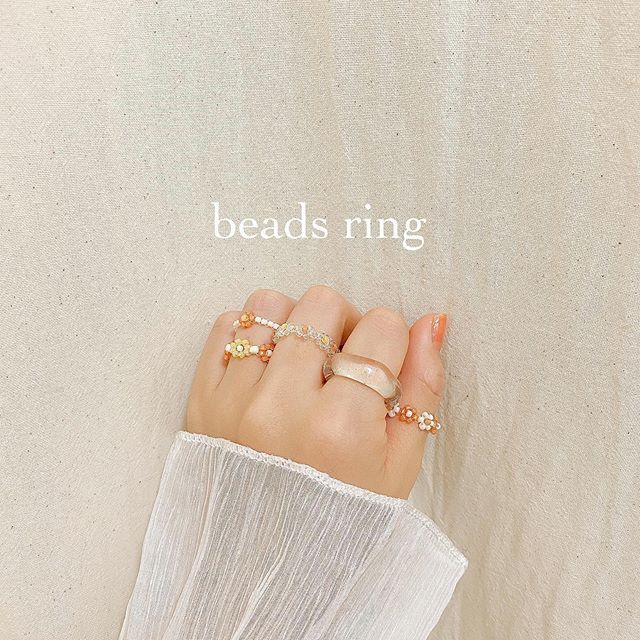 韓国ビーズリング white × gold 5点セット ハンドメイド 指輪